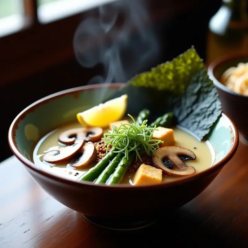 Ramen de Champiñones y Espárragos: Receta Japonesa Vegana y Sin Fideos de Trigo en Olla