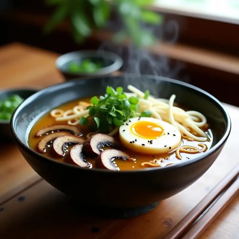 Ramen de Champiñones y Huevos Marinado: Receta Japonesa Vegana en Olla Rápida