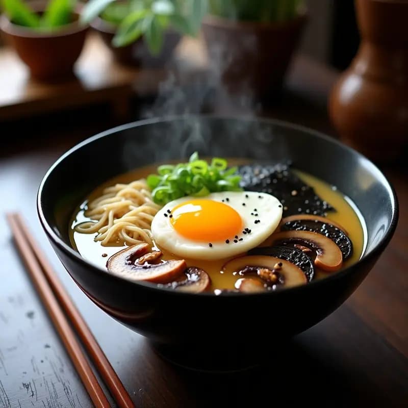 Ramen de Champiñones y Huevo Poché: Receta Japonesa Sin Gluten y Baja en Calorías