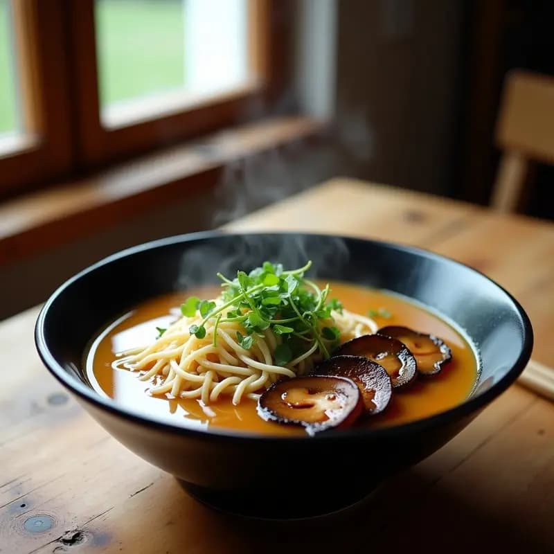 Ramen de Champiñones Portobello: Sopa Japonesa Vegana con Brotes de Soja