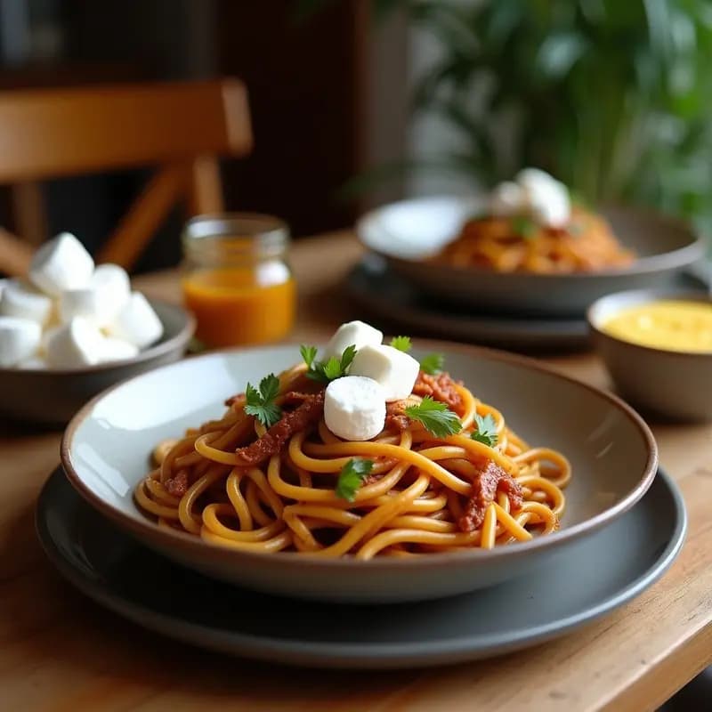 Ramen de Chocolate con Fideos de Harina de Garbanzo y Marshmallows: Postre Caliente Innovador