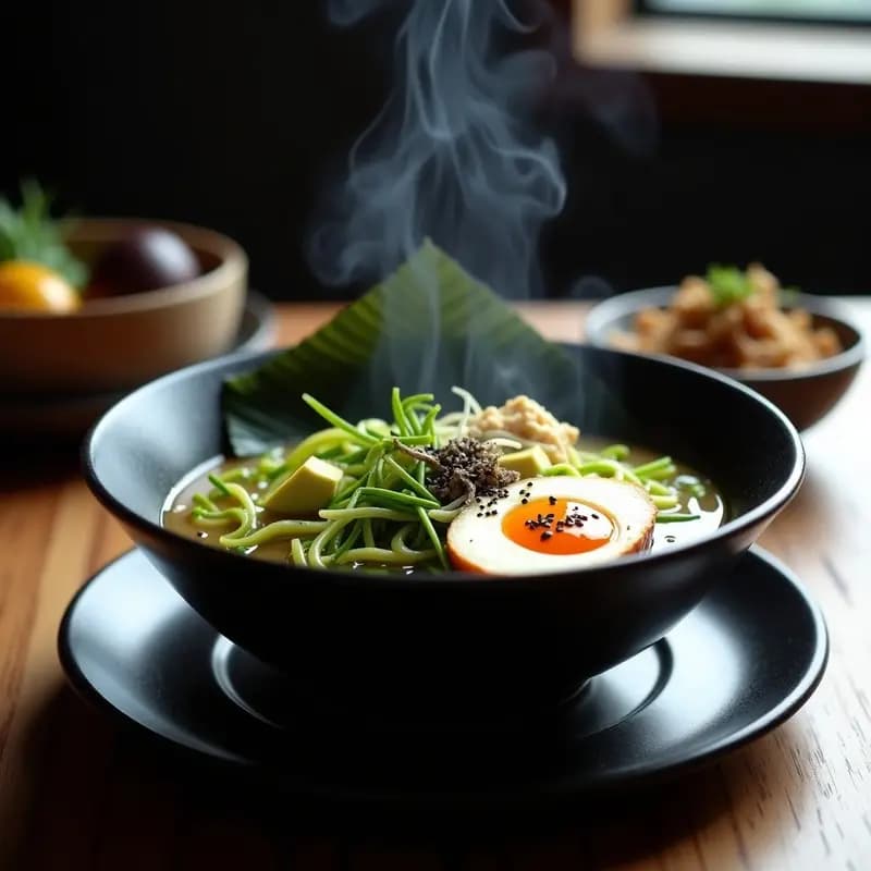 Ramen de Espaguetis de Calabacín con Caldo de Hongos y Trufa Negra