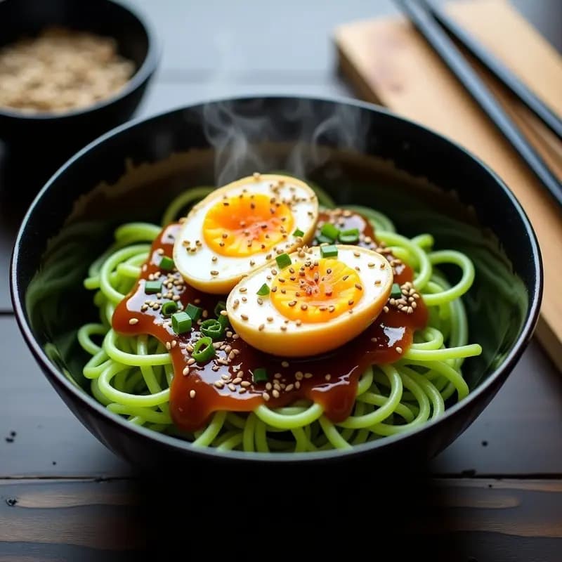 Ramen de Espagueti de Calabacín con Huevos Marinados y Salsa Teriyaki: Receta en Airfryer y Sin Gluten