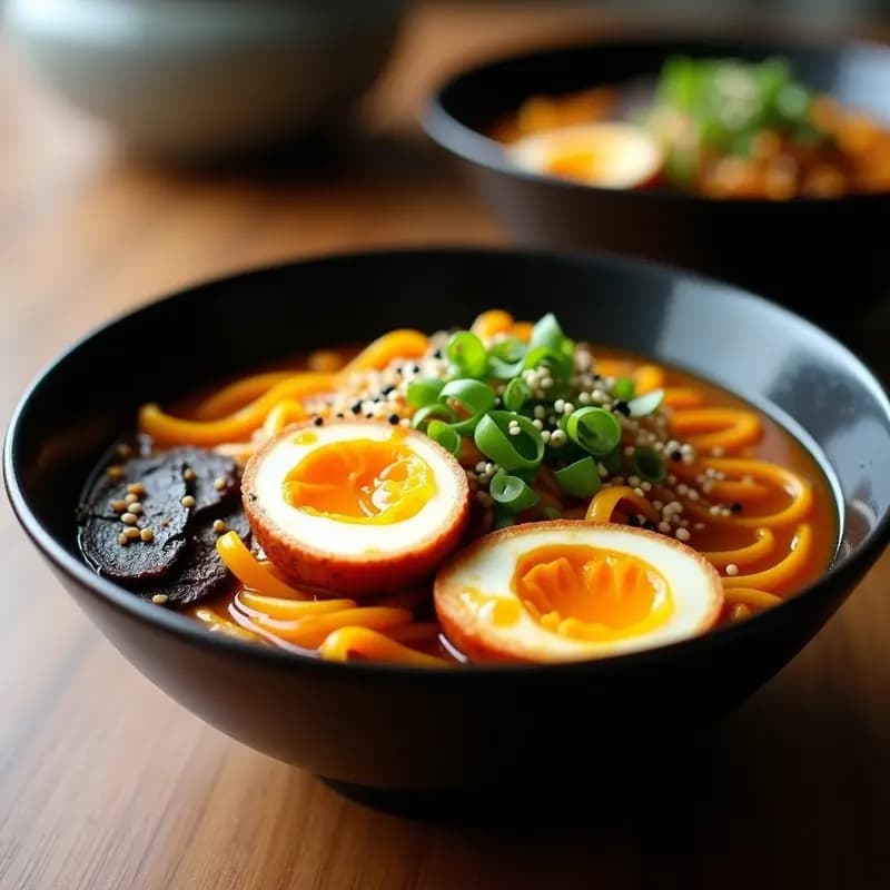 Ramen de Espagueti de Calabaza con Huevos Marinado en Salsa de Miso: Receta Fusion Japonés-Italiana