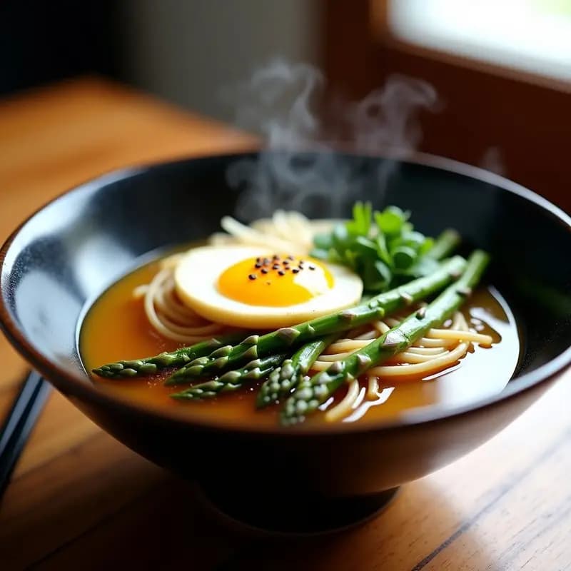 Ramen de Espárragos Trigueros y Huevo Marinado: Receta Japonesa Vegana con Caldo Umami en 20 Minutos