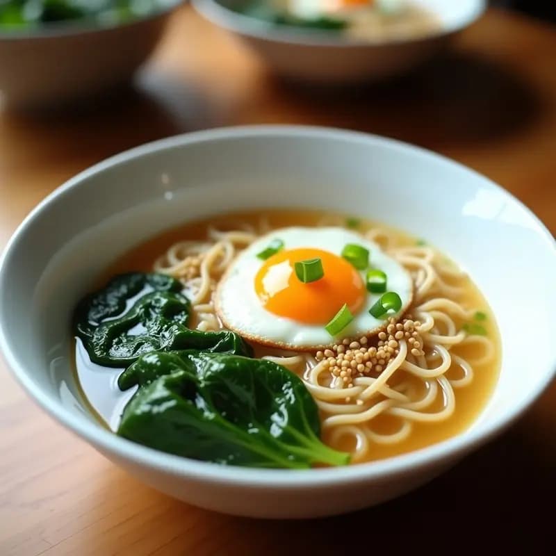 Ramen de Espinacas y Huevo Poché con Miso Blanco: Receta Japonesa Ligera