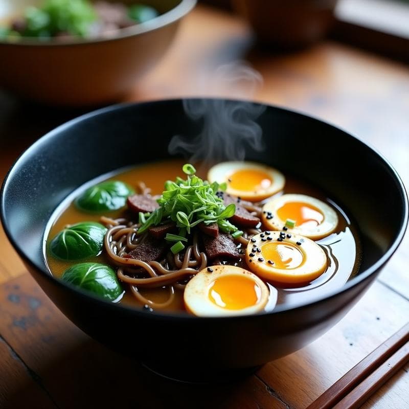 Ramen de espinacas y shiitake con huevo marinado: Receta Vegana de Toque Japonés en Thermomix
