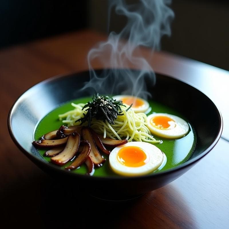 Ramen de Espirulina con Champiñones y Huevo Marinado: Receta Vegana con Umami Explosivo