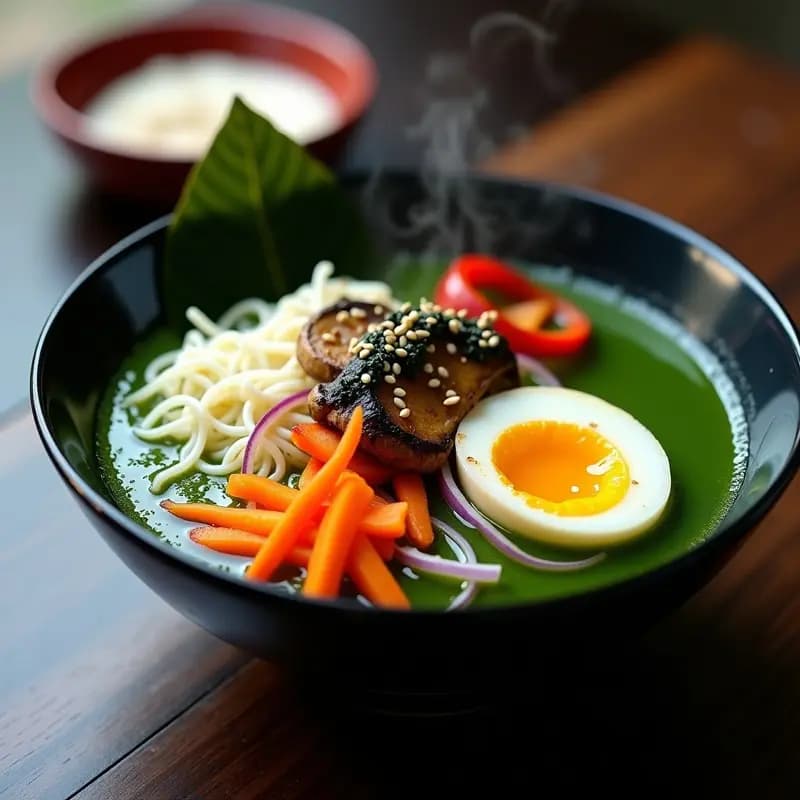 Ramen de Espirulina y Fideos de Arroz con Huevo Marinado: Receta Vegana de Inspiración Japonesa