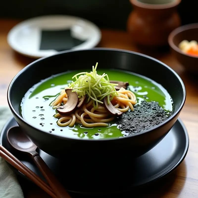 Ramen de Espirulina y Hongos Shiitake: Sopas Japonesa Alta en Proteína Sin Cocción Prolongada