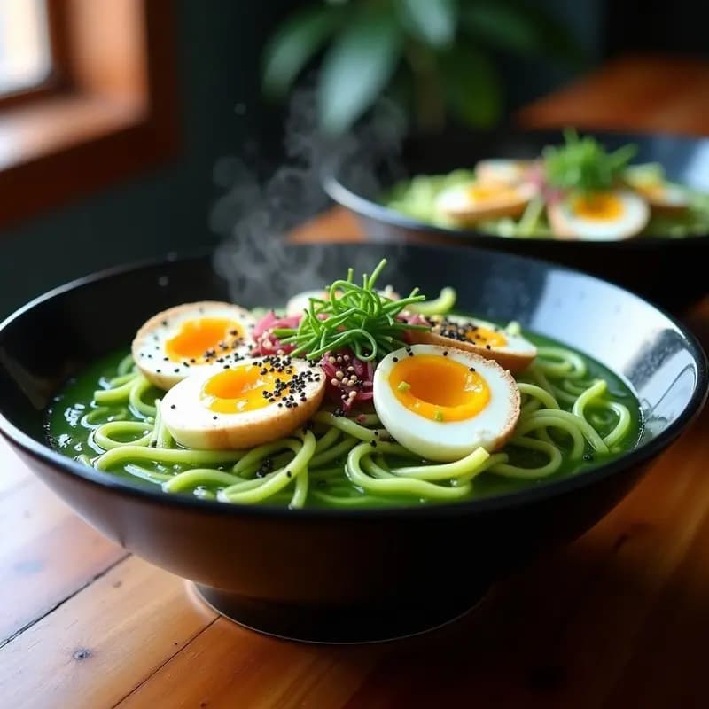 Ramen de Espirulina y Zoodles con Huevo de Codorniz: Receta Detox Vegana en Airfryer