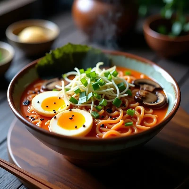 Ramen de Fideos de Lenteja con Huevo Poché y Shitakes: Sopas Asiática Vegana y Alta en Fibra