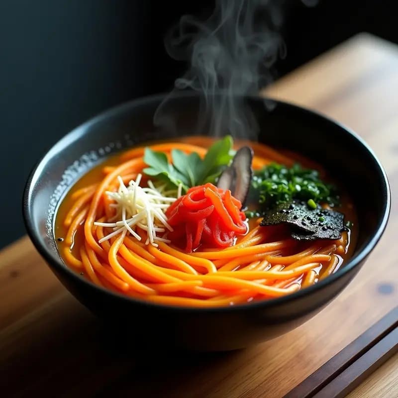 Ramén de Fideos de Zanahoria con Caldo de Miso y Hongos Shimeji: Receta Vegana Viral en Espiral de Colores