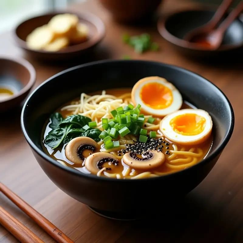 Ramen de Hongos Shimeji y Misoz: Sopa Japonesa Vegana con Huevos Marinados