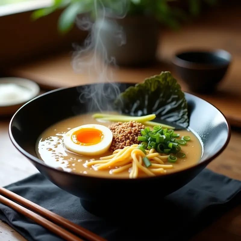 Ramen Japonés de Misoshiru con Huevo Marinado y Brotes de Bambú: Receta Tradicional en Olla Rápida