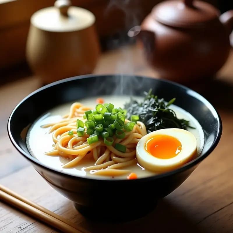 Ramen Japones de Pollo: Fideos en Caldo de Miso con Huevos Marinado y Nori