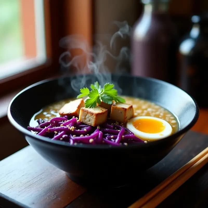 Ramen Japonés Vegano con Hongos Shiitake y Repollo Morado: Receta de Invierno en 30 Minutos
