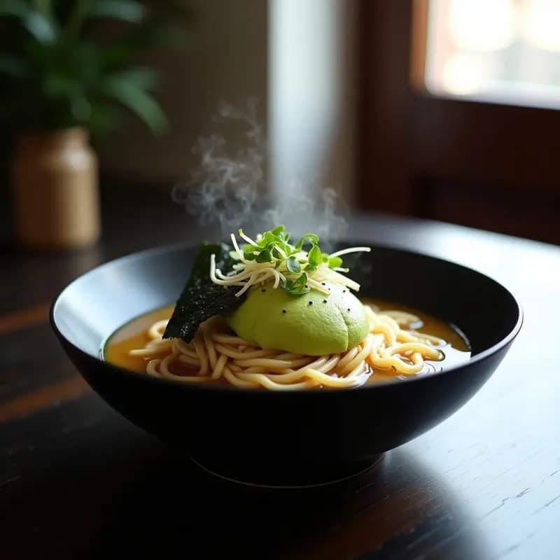 Ramen de Fideos de Konjac con Caldo de Miso y Espuma de Aguacate: Receta Low-Carb Revolucionaria