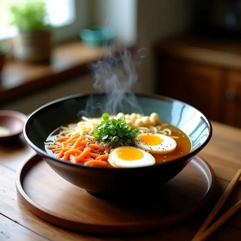 Ramen de Miscuitos y Huevos Marinado: Receta Japonesa con Toque Vegano en 20 Minutos