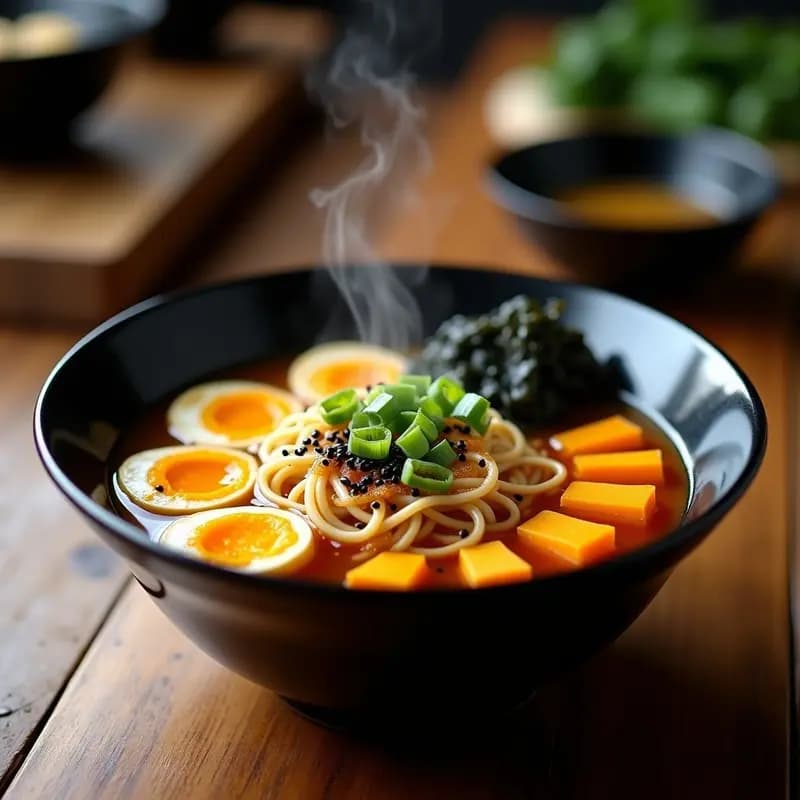 Ramen de Miso y Calabaza con Huevos Marinado: Receta Japonesa Reconfortante en Olla Exprés