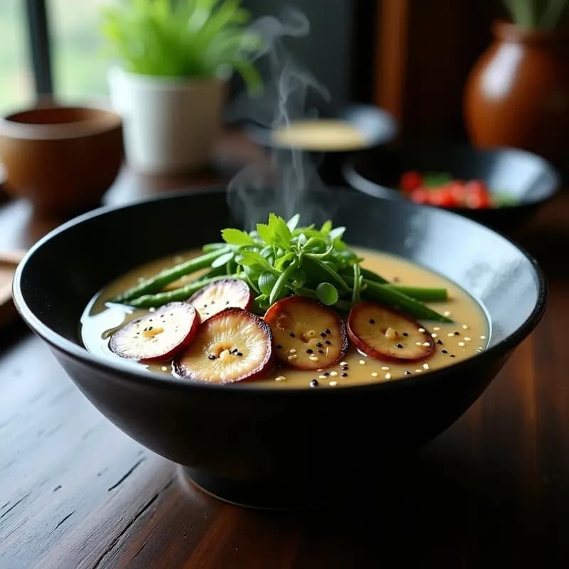 Ramen de Miso con Hongos Portobello y Espárragos: Receta Japonesa Keto y Sin Fideos