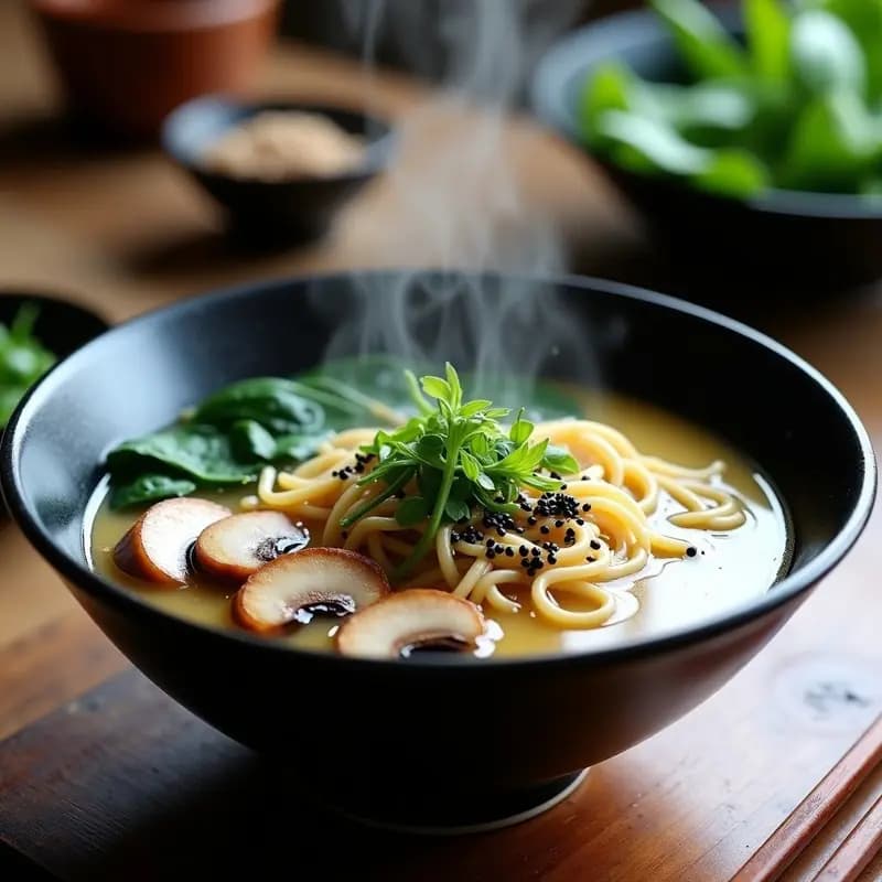 Ramen de Miso con Hongos Shiitake y Espinacas: Receta Vegana en 20 Minutos y Alta en Proteínas