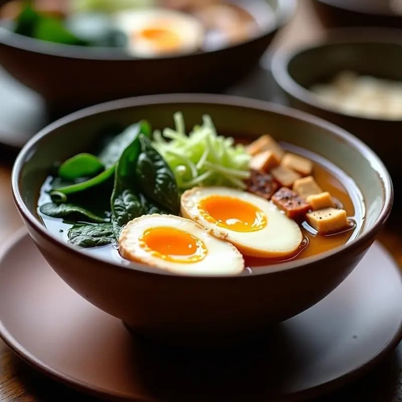 Ramen de Miso con Huevo Marinado y Espinacas Baby: Receta Japonesa en Airfryer Bajo en Calorías