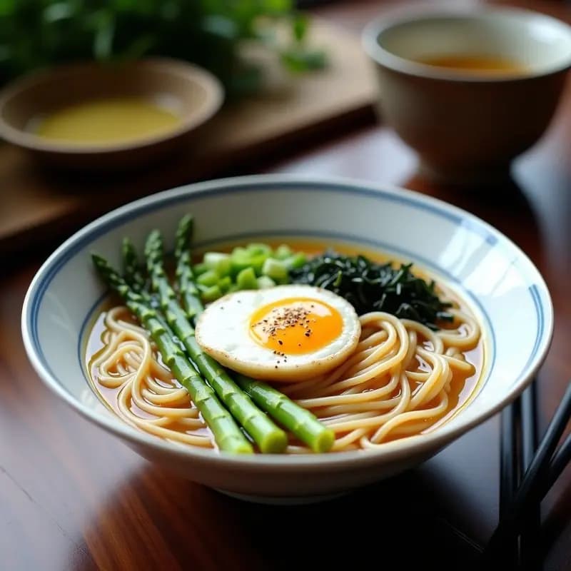 Ramen de Miso con Huevo Poché y Espárragos: Receta Japonesa Rápida y Nutritiva en 15 Minutos