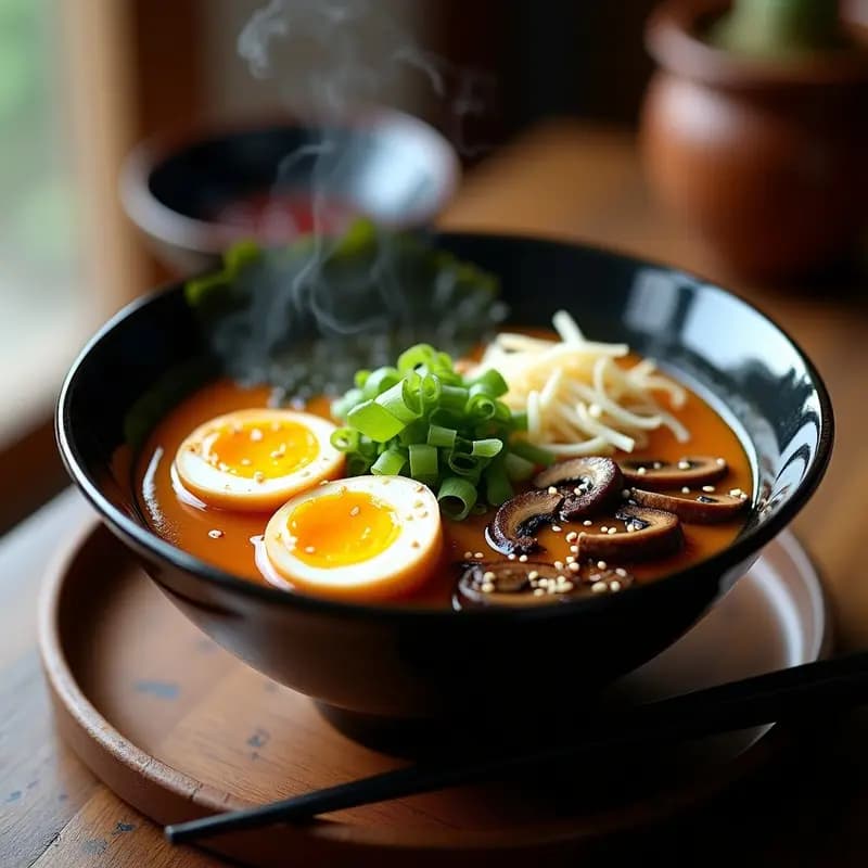 Ramen de Miso con Huevos Marinated y Seta Shiitake: Receta Japonesa en Olla Rápida con Caldo Umami