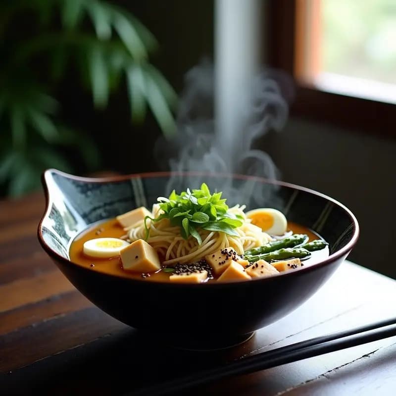 Ramen de Misos con Tofu Sedoso y Espárragos: Receta Japonesa Vegana en Olla Rápida