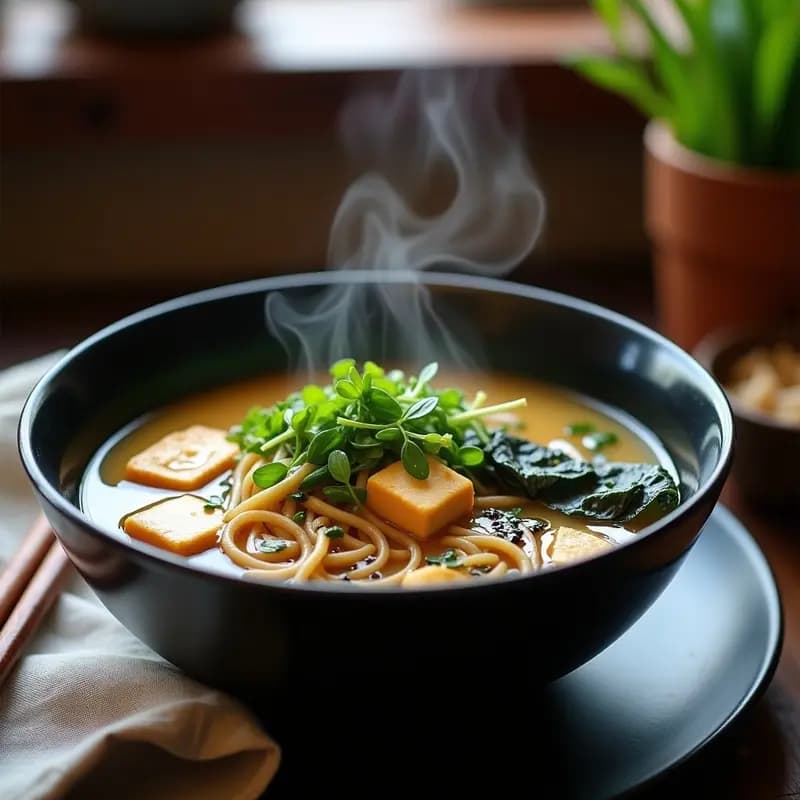 Ramen de Misoz con Hongo Shiitake y Espinacas: Sopa Japonesa Vegana en Olla Rápida