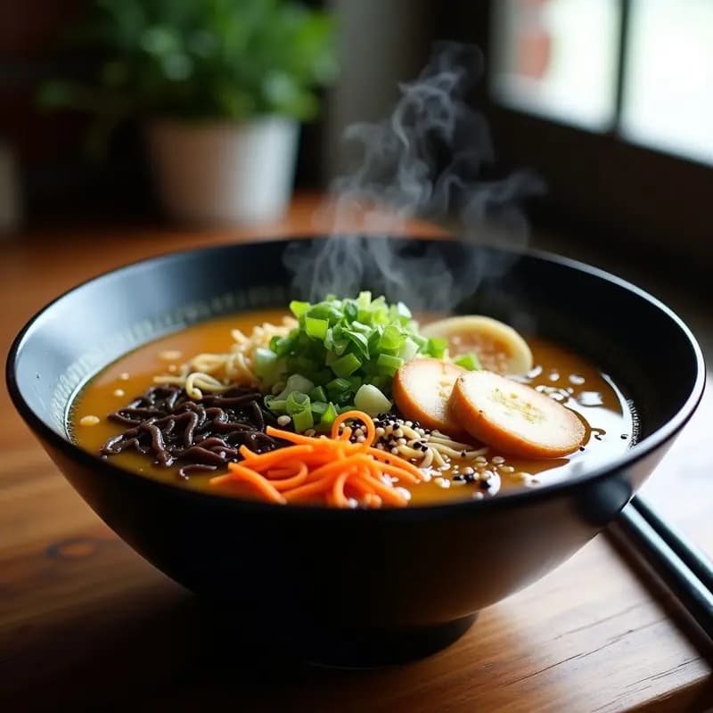 Ramen de Miso Vegano: Fideos Japoneses con Tofu y Vegetales en Caldo Umami