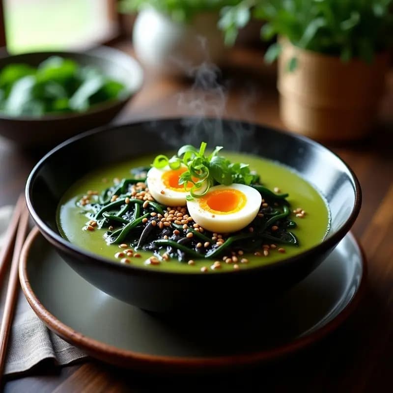 Ramen de Miso Verde con Espinacas y Huevo Marinado: Receta Japonesa Rica en Proteína y Sin Gluten