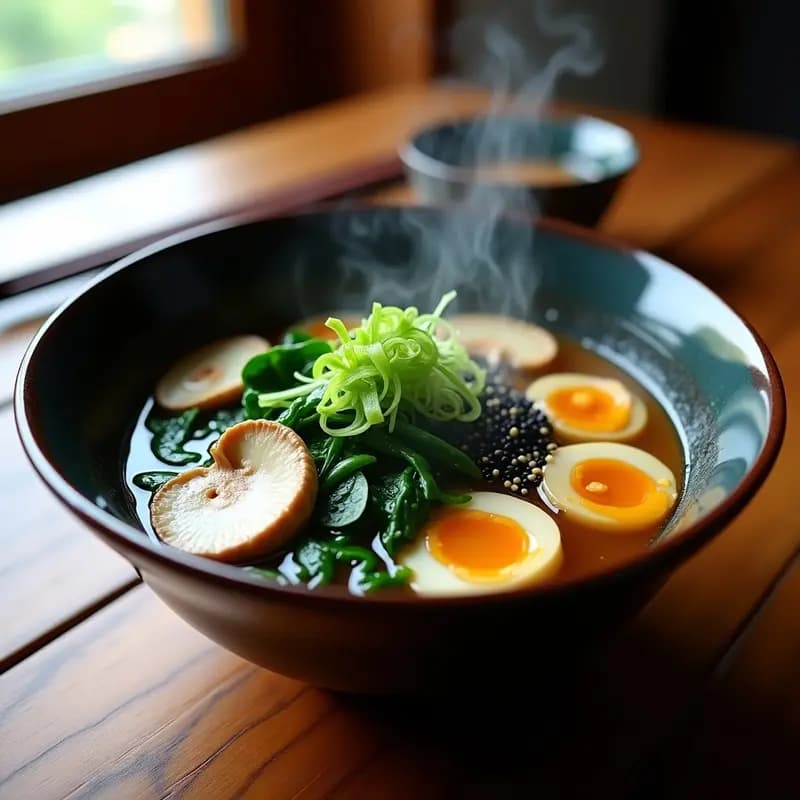 Ramen de Misoshiru con Champiñones Shimeji y Espinacas: Receta Japonesa Vegana en Olla Exprés