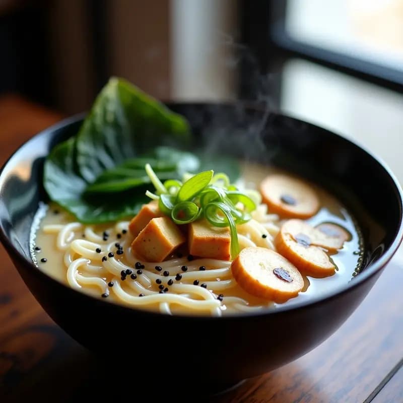 Ramen de Misoshiru con Hongos Enoki y Espinacas: Receta Japonesa Vegana y Reconfortante