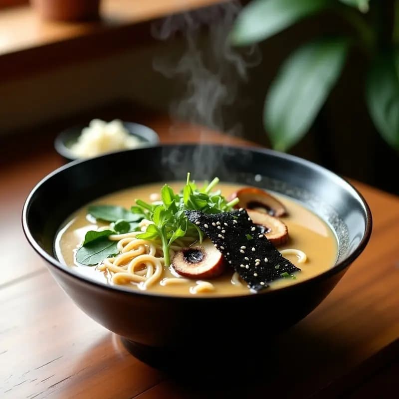 Ramen de Misozupa con Hongos Portobello: Receta Japonesa Vegana y Cremosa