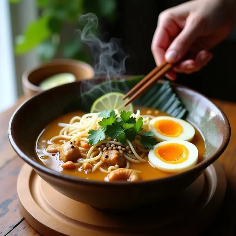 Ramen de Pollo y Cacahuete: Receta Tailandesa con Caldo Cremoso en Olla Rápida
