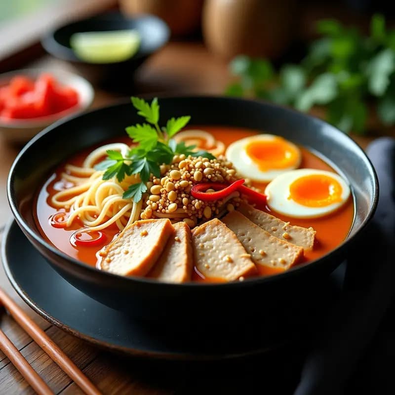 Ramen Tailandés de Pollo y Cacahuetes con Fideos de Arroz: Receta Picante y Reconfortante