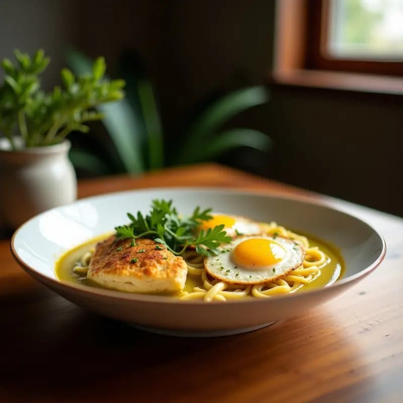 Ramen de Pollo al Curry Verde con Huevos Marinado: Receta Japonesa-Tailandesa Fusion en 40 Minutos
