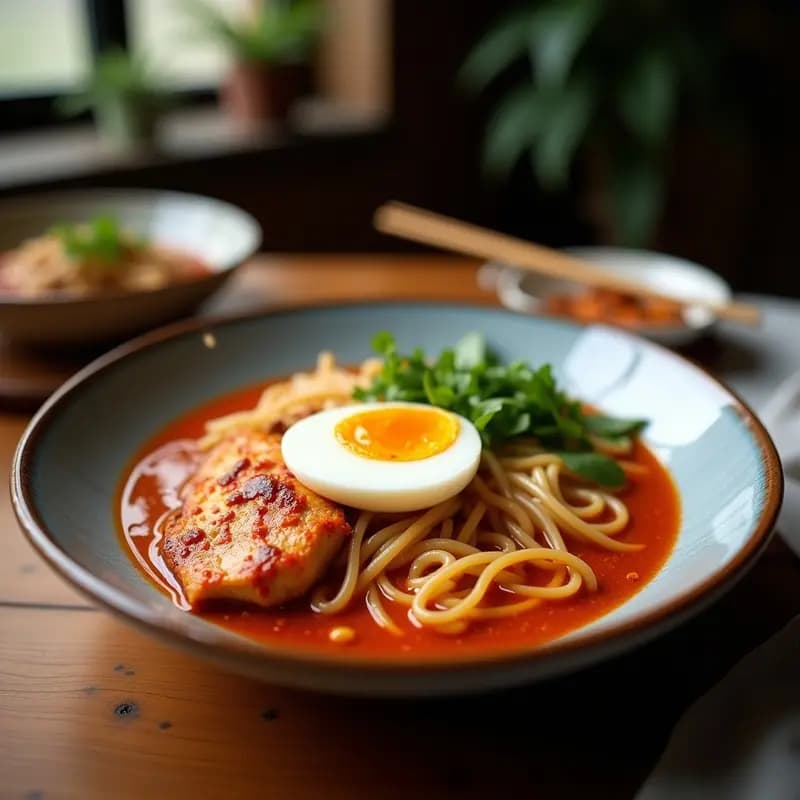 Ramen de Pollo Katsu con Huevo Marino y Especias Szechuan: Receta Japonesa Reconfortante en 35 Minutos