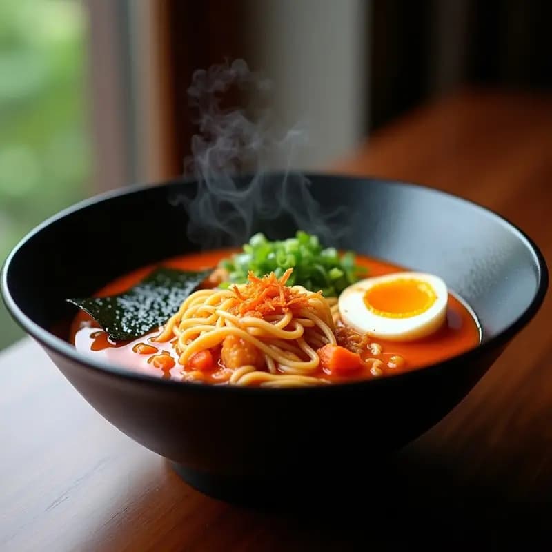 Ramen de Pollo y Kimchi con Huevo Marinado: Caldo Picante Coreano