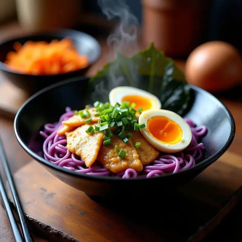 Ramen de Pollo con Caldo de Miso y Fideos de Batata Morada: Receta Fusion Japonesa-Peruana