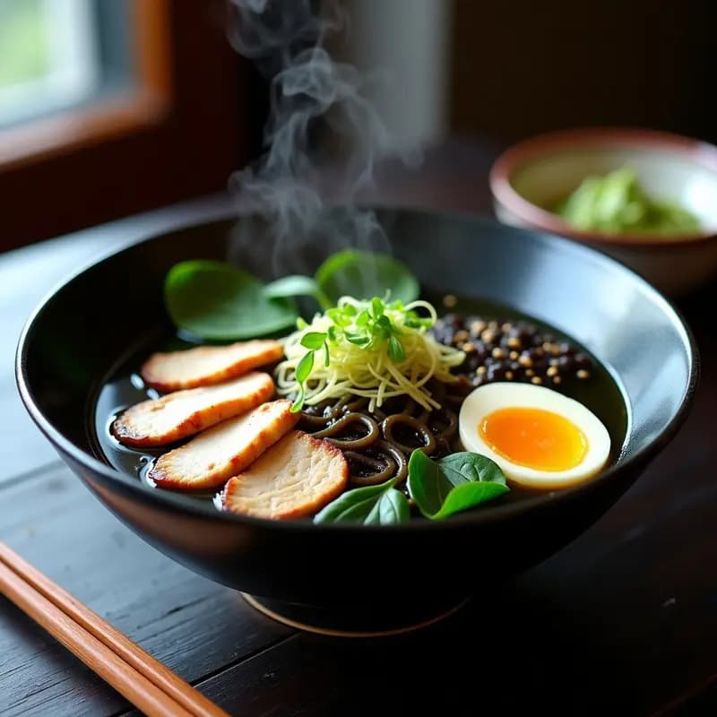Ramen de Pollo con Caldo de Miso Negro y Espirulina: Receta Japonesa Supernutritiva