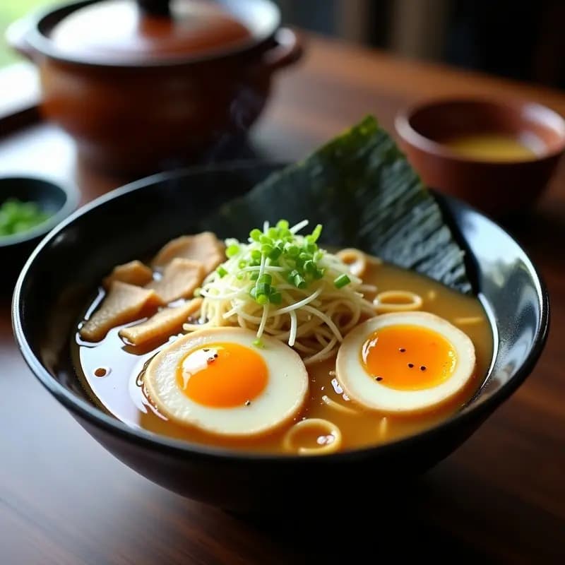 Ramen de Pollo Tonkotsu con Huevos Ajitsuke: Receta Japonesa Reconfortante en Olla de Barro
