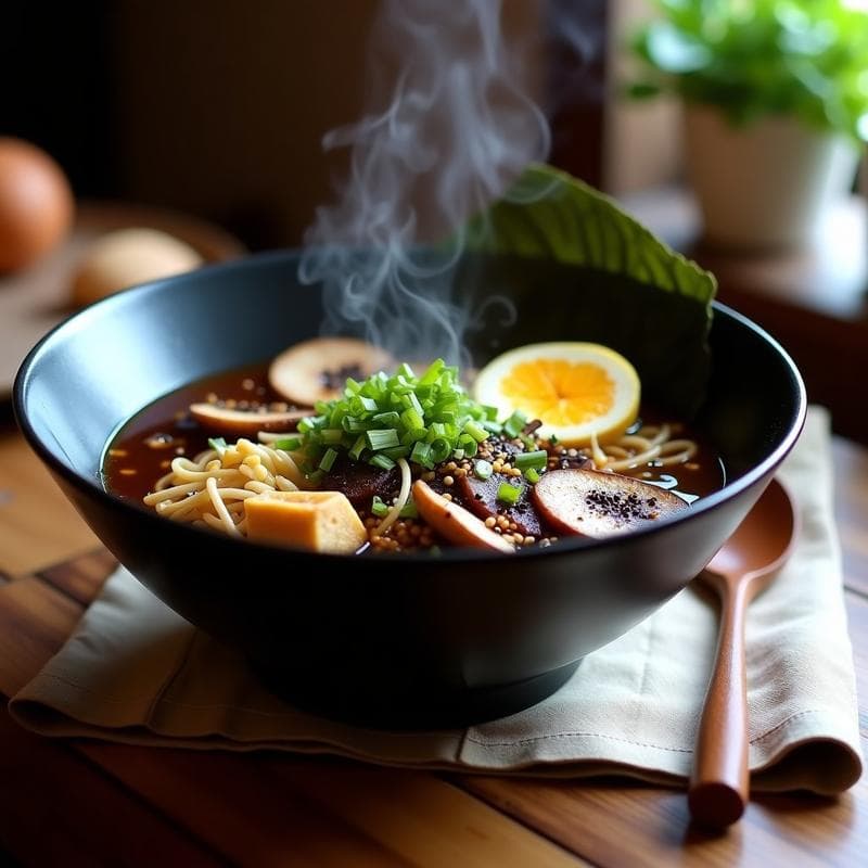 Ramen de Champiñones Portobello y Miso Negro: Receta Vegana Reconfortante en Olla Express