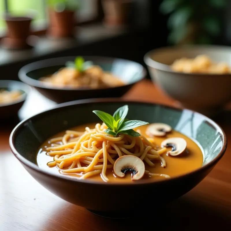 Ramen tailandés con leche de coco y champiñones shiitake: Receta vegana en olla rápida