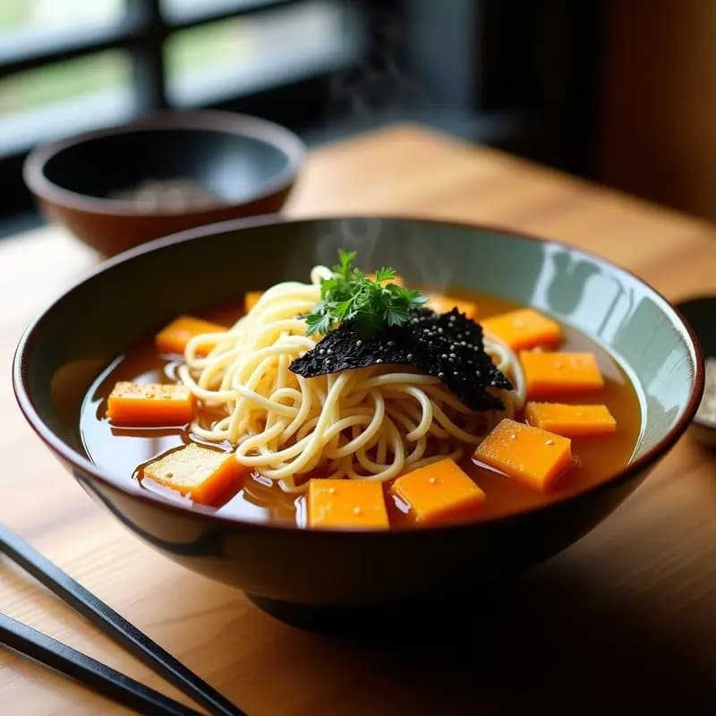 Ramen Vegano de Calabaza Kabocha y Brotes de Soya: Receta Japonesa Reconfortante con Umami