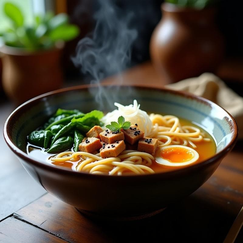 Ramen Vegano con Caldo de Miso y Setas Shitake: Receta Japonesa en Olla Lenta Reconfortante