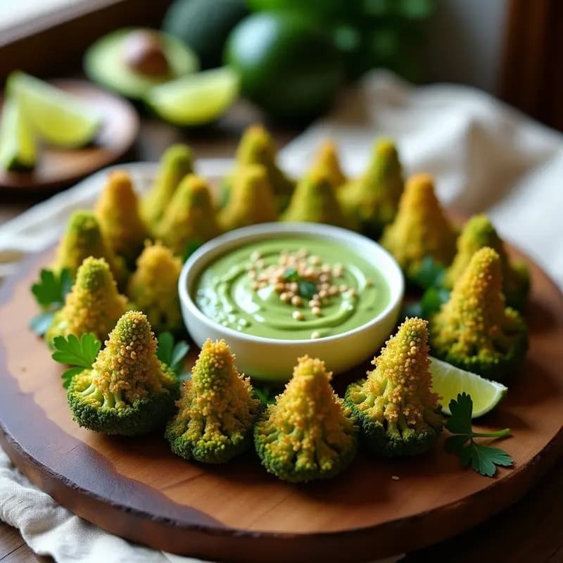 Ramos de Brócoli con Dip de Aguacate y Lima: Aperitivo Crujiente en Forma de Árbol