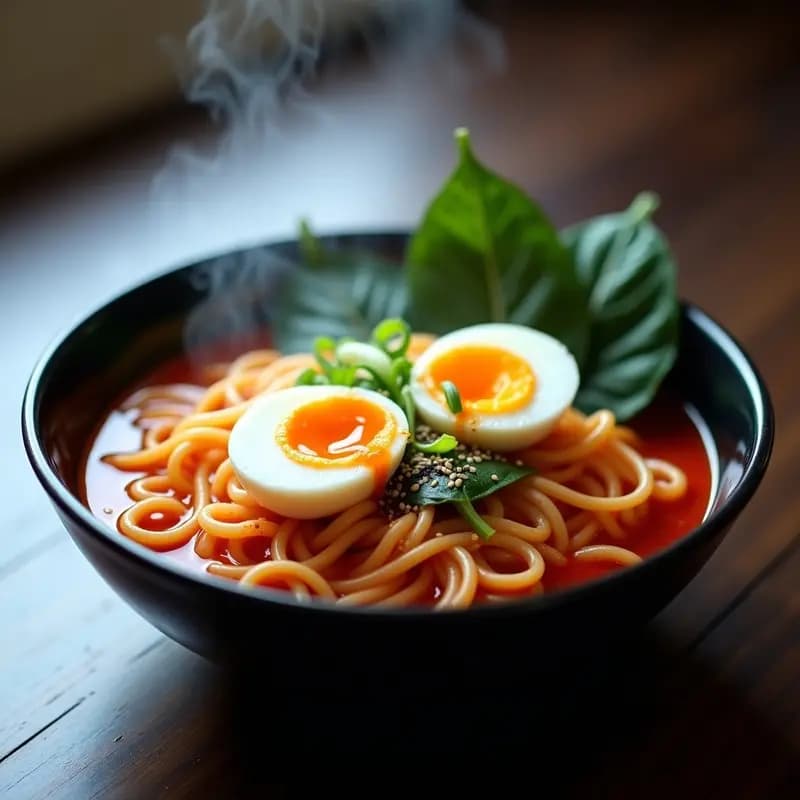 Ramyeon Coreano Picante con Huevo Marinado y Espinacas: Receta Rápida en 15 Minutos